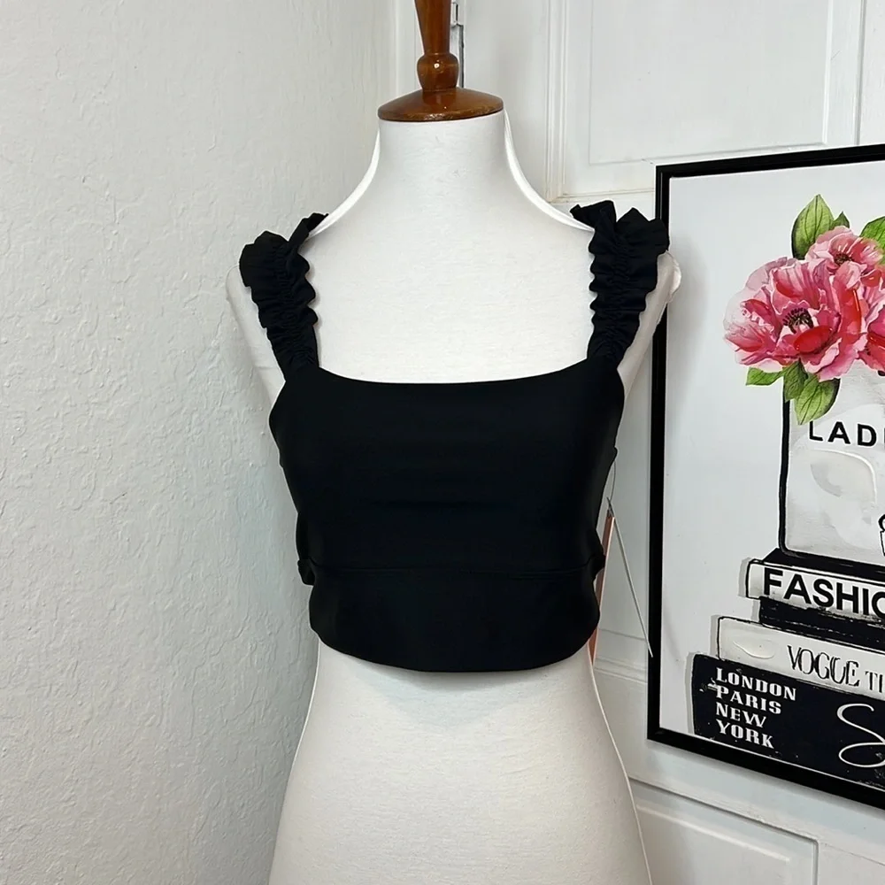 NWT Aqua Athletic Black Ruffle Bra Size S